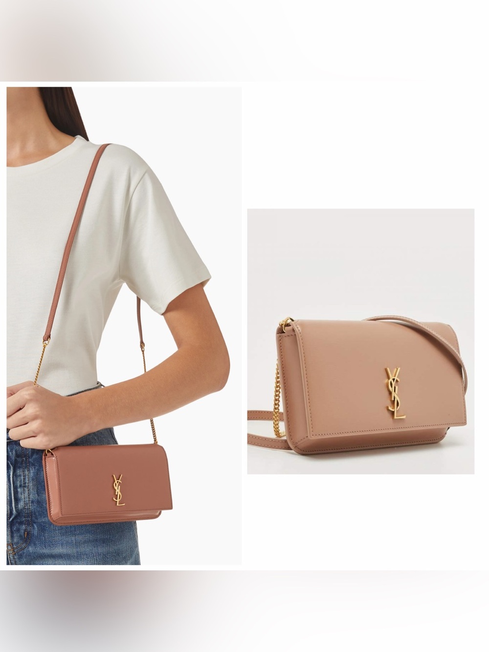Saint Laurent YSL CASSANDRE PHONE HOLDER SMOOTH LEATHER pink peach crossbody bag - Picture 3 of 14